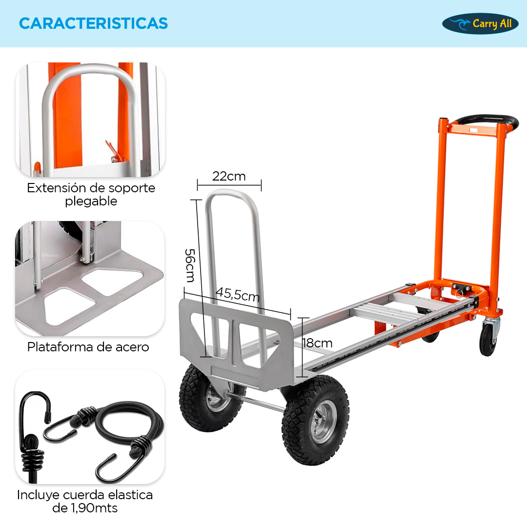 Carro De Carga Plegable 4 En 1 Titan 350 Kilos Plus Carry All Tipo Yegua O Plataforma