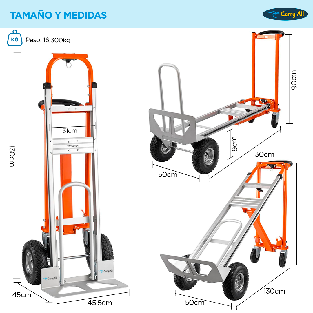Carro De Carga Plegable 4 En 1 Titan 350 Kilos Plus Carry All Tipo Yegua O Plataforma