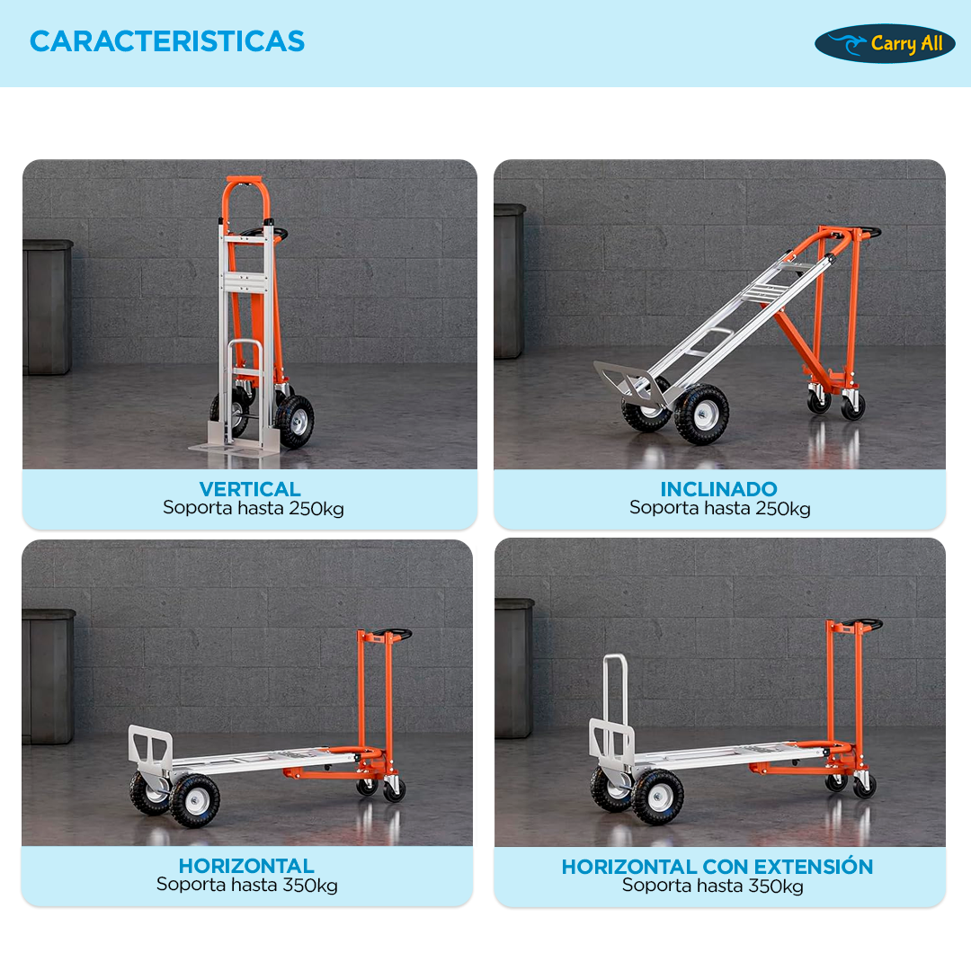 Carro De Carga Plegable 4 En 1 Titan 350 Kilos Plus Carry All Tipo Yegua O Plataforma