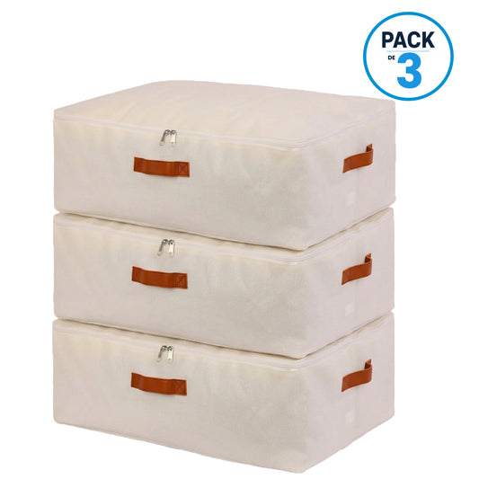 Pack 3 Bolsas Organizadoras Underbed Bajo Cama Carry All De Lino 41 Litros Almacenaje Ropa Varios