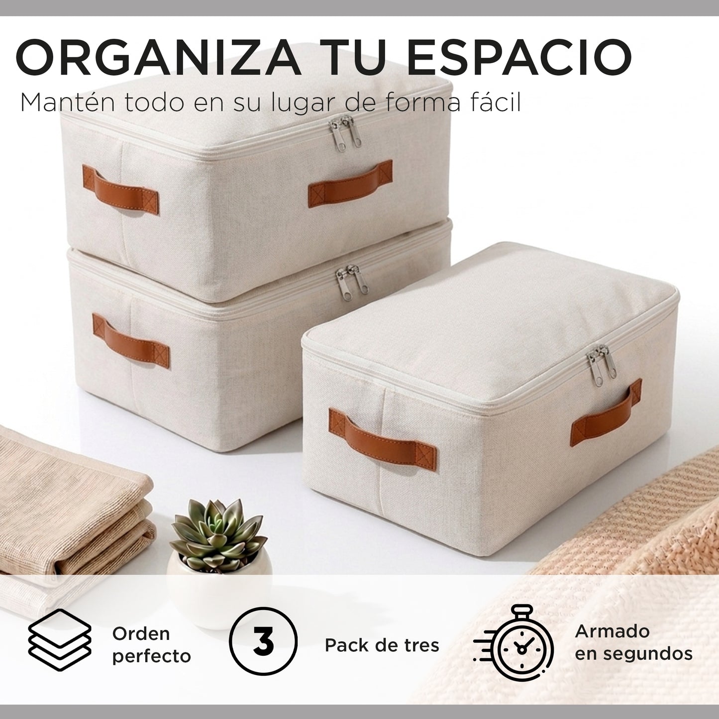 Pack 3 Bolsas Organizadoras Underbed Bajo Cama Carry All De Lino 41 Litros Almacenaje Ropa Varios
