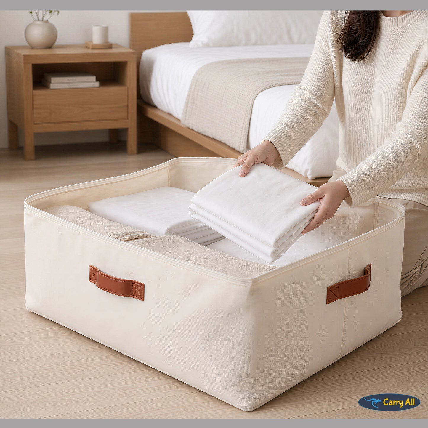 Pack 3 Bolsas Organizadoras Underbed Bajo Cama Carry All De Lino 41 Litros Almacenaje Ropa Varios