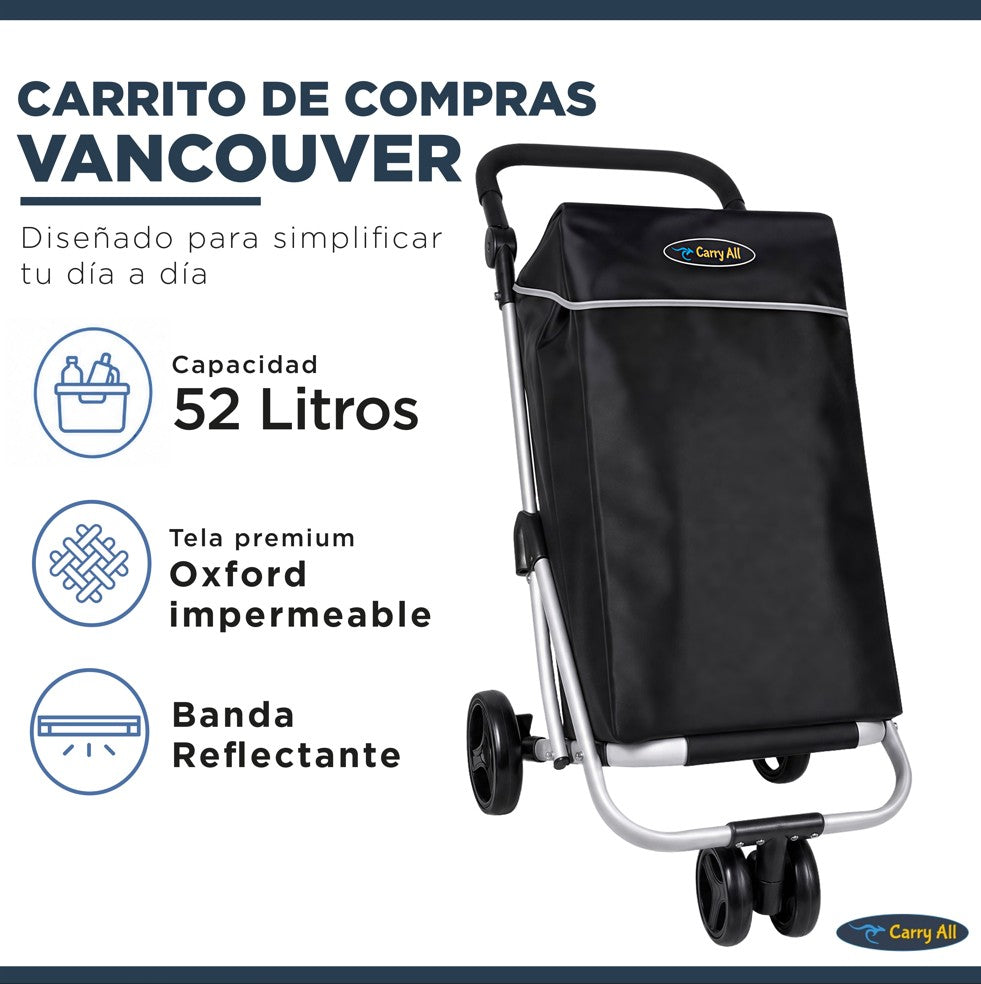 Carrito de Compras Premium Vancouver 52 Litros Carro Feria Con Bolso Cooler
