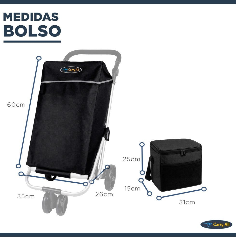 Carrito de Compras Premium Vancouver 52 Litros Carro Feria Con Bolso Cooler
