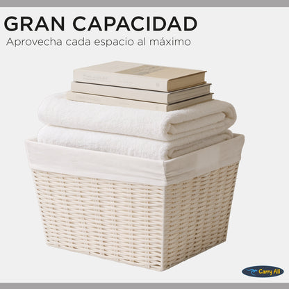 Canasto Cesta Organizadora Carry All Estilo Ratán Beige