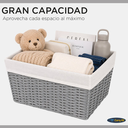 Canasto Cesta Organizadora Carry All Estilo Ratán Gris