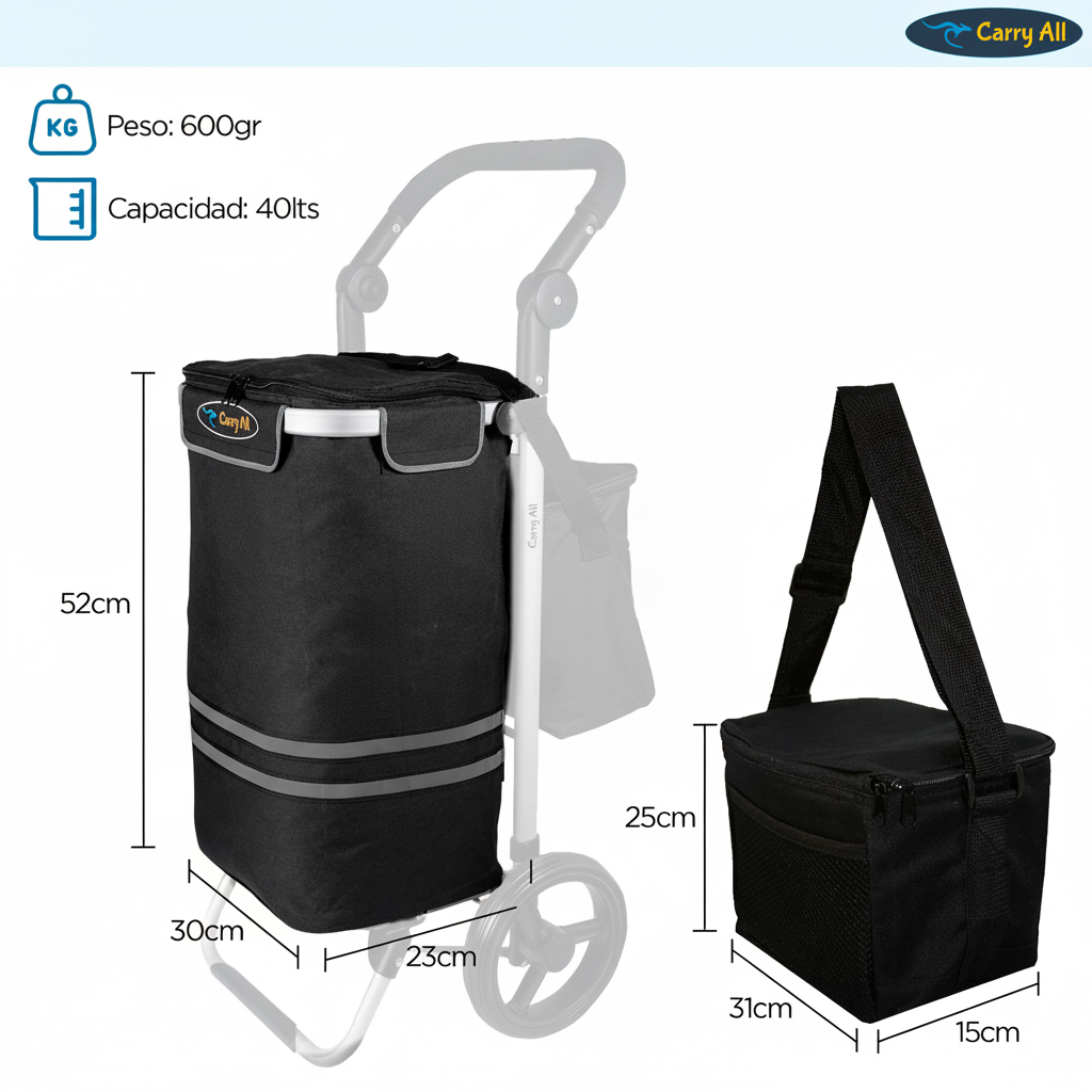 Carrito de Compra Plegable Carry All Perth 52 Litros Bolso Cooler Carro Feria
