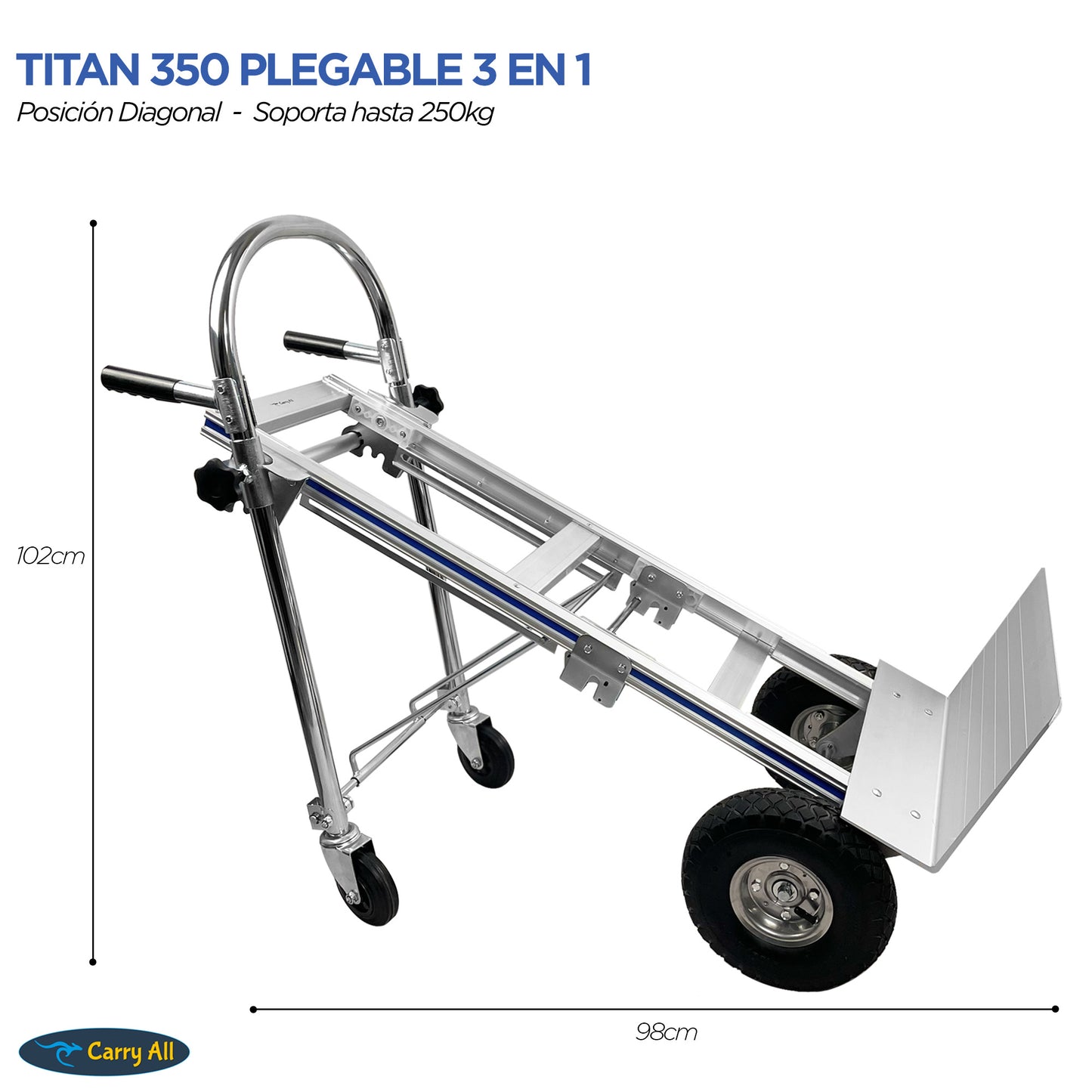 Carro De Carga Plegable 3 En 1  Titan 350 Kilos Carry All Tipo Yegua Plataforma